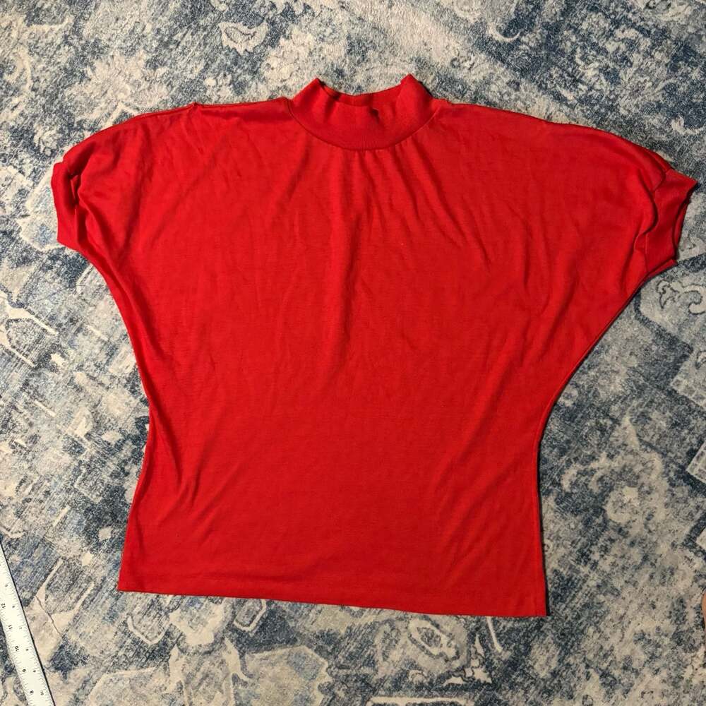Vintage Sky Lite Red Mock Neck Dolman Short Sleeve Top Made In USA